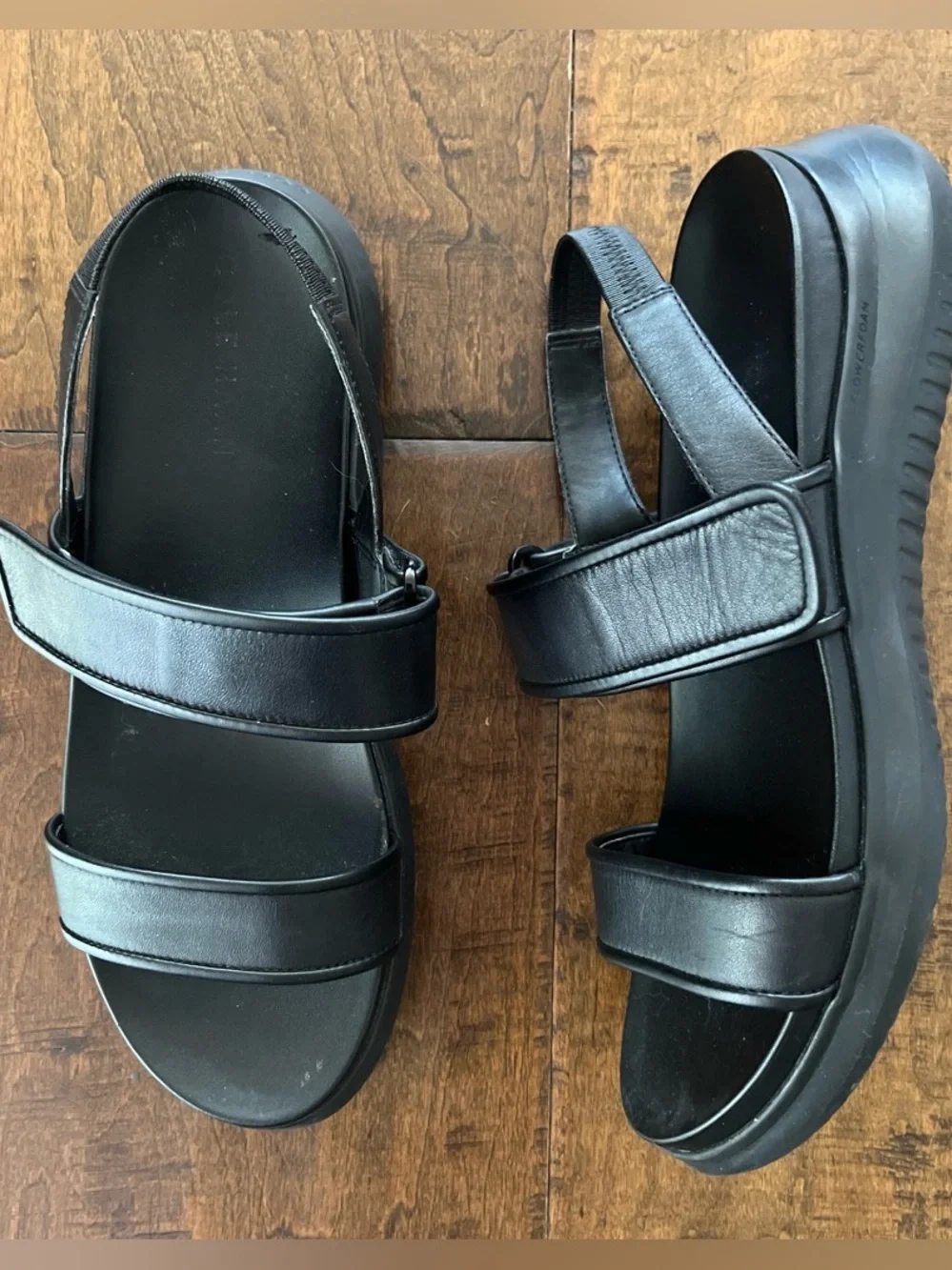 Cole Haan Zerogrand Meritt black leather sandals with chunky soles. Sz.7